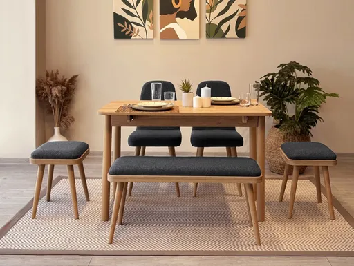 Set masa extensibila si scaune, Hanah Home, Vina Mini 03 1053, Stejar / Antracit