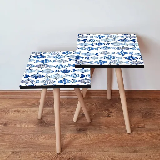 Set masute 2 piese, Hanah Home, 2Shp277, Bleumarin/Alb