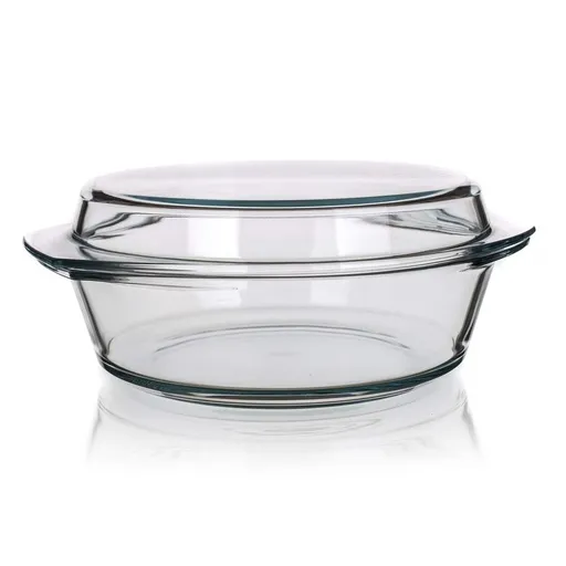 Tavă rotundă din sticlă Simax, cu capac, 2,1 l