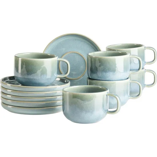 Mäser Set de cești de cafea cu farfurioare Cordelia Atacama Green, 6+6 buc., turcoaz