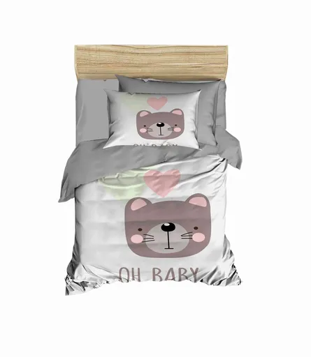 Lenjerie de pat pentru copii, L'essentiel Maison, PH1106, Gri / Alb / Maro