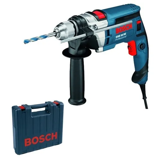 Masina de gaurit cu percutie, Bosch GSB 16 RE 060114E500, 750 W, mandrina rapida, 13 mm, valiza plastic