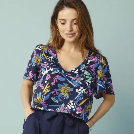 Bluză imprimată cu mâneci scurte, pentru corpuri mai mici