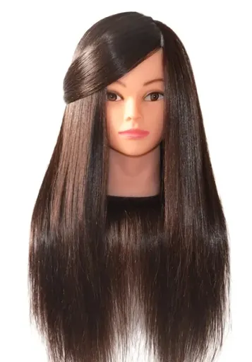 Cap Manechin Par Natural 100% Saten pentru Coafare cu Placa si Ondulator- Calitate Superioara B508, 55-60 cm + Suport Prindere