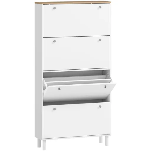 Dulap Îngust HOMCOM pentru Încălțăminte cu 4 Sertare Rabatabile, Dulap Subțire pentru Depozitarea Încălțămintei cu Rafturi Reglabile pentru Hol, Capac