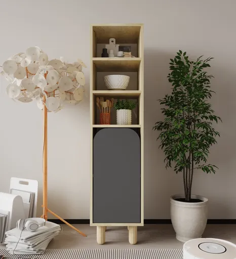 Dulap multifunctional, Hanah Home, Parma 1, 37x155x40 cm, PAL, Stejar safir / Antracit