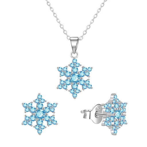 Agato Set de bijuterii din argint Fulgi de nea cu pietre de zircon albastre AGT-SET02LB (lănțișor, pandantiv, cercei)