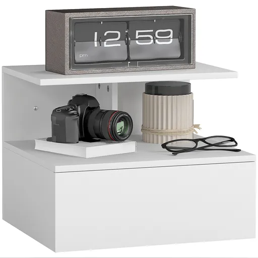 HOMCOM Noptier cu sertar si raft deschis alb, 39,8 x 35 x 31,6 cm | Aosom Romania