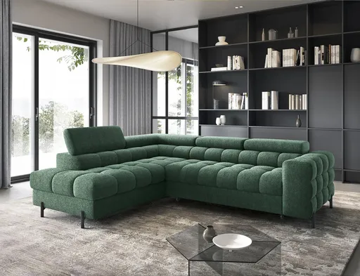 Coltar extensibil stanga 5 locuri ELTAP, LT-35AMO, Ferucce, 276x200x93 cm, lemn/poliester, verde inchis