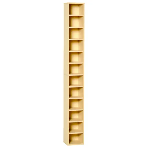 HOMCOM Dulap Biblioteca Suport CD-uri cu 12 Rafturi pentru 204 CD-uri, Raft Biblioteca din MDF si PAL, 21x20x175 cm, Lemn natural
