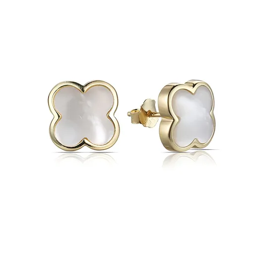 MOISS Cercei eleganți placați cu aur cu sidef Trifoi cu patru foi E0002804