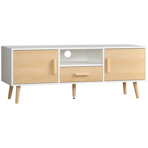 HOMCOM Mobilier TV banc TV suport TV pentru televizoare până la 46 de inch de stil scandinav cu 1 sertar, 2 dulapuri, 1 nișă, 1 pasacabluri - 120 x 37