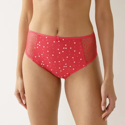 Set de 4 chiloți maxi Tropea din jerseu elastic cu dantelă, imprimeu solid + buline