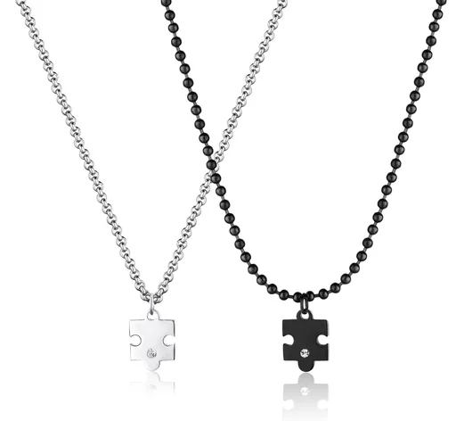 S'Agapõ Set de coliere din oțel pentru parteneri Puzzle Me + You SEY01