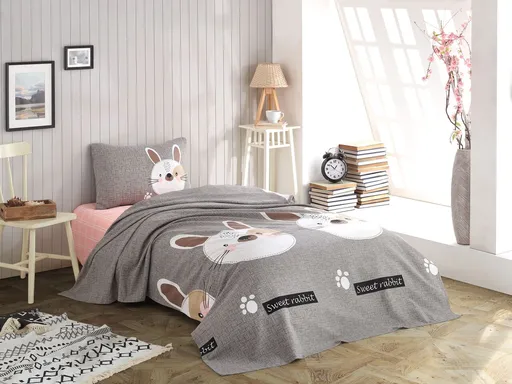 Set cuvertura pique Single, L'essentiel Maison, Tavşancık, Bumbac, Grey / Brown / Beige / Black / Pink