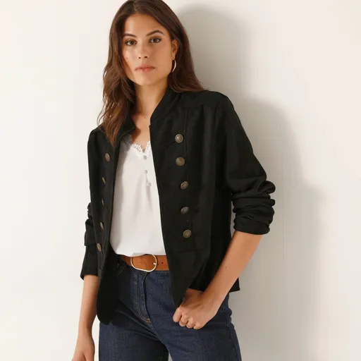 Jachetă din piele întoarsă artificială în stil militar