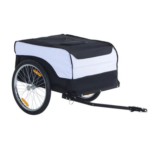 HOMCOM Remorcă pentru biciclete cargo din oțel cu capac detașabil și bară de remorcare 140 x 77 x 65 cm alb și negru | Aosom Romania
