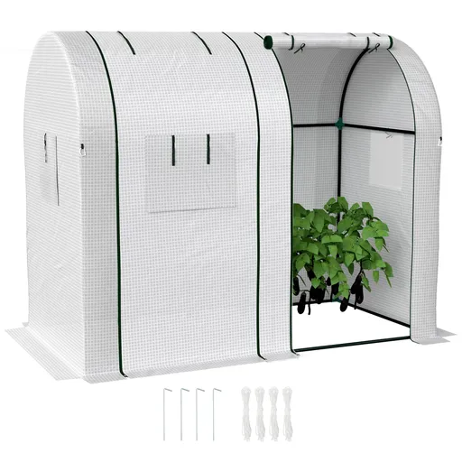 Outsunny Seră de grădină 1,8 m² seră pentru roșii 2 uși cu fermoar 4 ferestre cu fermoar acoperiș PE 135 g/m² alb | Aosom Romania