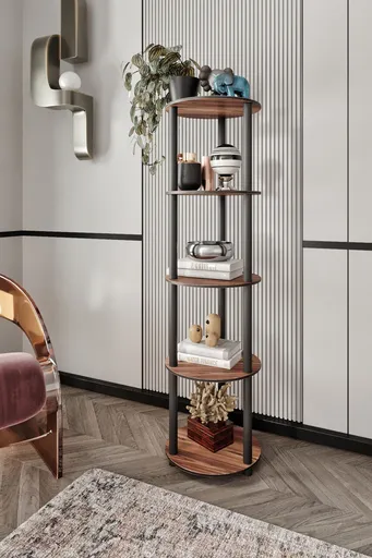 Corp biblioteca, Hanah Home, Bookcase 5 Layer Round, 34x140x34 cm, MDF , Maro