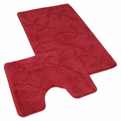 Set de covorașe de baie Kvalitex Frunze vișiniu , 60 x 100 cm, 60 x 50 cm