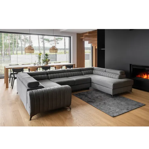 Coltar extensibil dreapta 6 locuri ELTAP, RT-04FL, Louis, 347x202x92 cm, lemn/poliester, gri