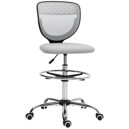 Vinsetto Scaun de birou ergonomic din plasă, scaun de desen, înălțime și picior de odihnă reglabil, 59 x 59 x 106-126 cm, gri | Aosom Romania