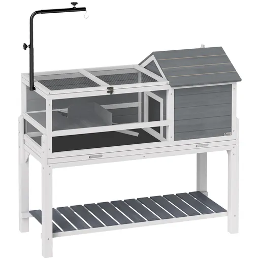 PawHut Casă pentru țestoase cu suport lampă, raft, adăpost pentru diverse animale mici, lemn, Gri | Aosom Romania