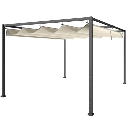 Outsunny Pergolă Gazebo 3x2 m cu Acoperiș Retractabil, Orificii de Drenaj, Țăruși și Șuruburi, Pergolă din Metal și Poliester pentru Exterior, Crem |