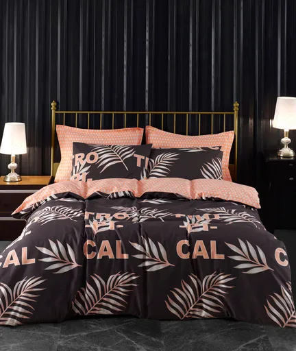 Lenjerie de pat dubla Super King (EU) (IT), L'essentiel Maison, Tropical, Maro / Pudră / Gri