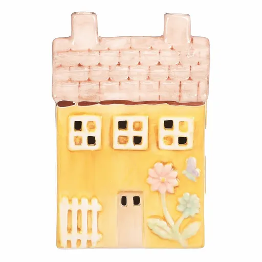 Căsuță din ceramică cu LED, 11 x 7 x 16 cm,primăvară, galbenă, galben