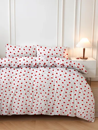 Lenjerie de pat dubla, L'essentiel Maison, Love Heart, Rosu/Alb