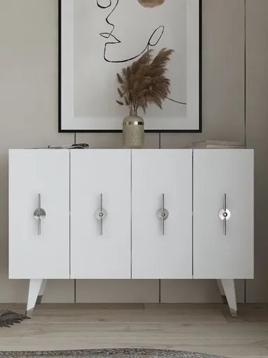 Consola, Hanah Home, Quart Ramada, 120x80x29.6 cm, Argintiu/Alb