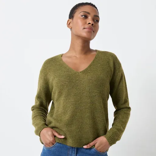 Pulover cu decolteu în V din amestec de mohair și lână