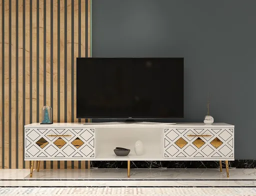 Comoda TV, Hanah Home, Dome, 150x40.6x29.6 cm, Alb / Argintiu