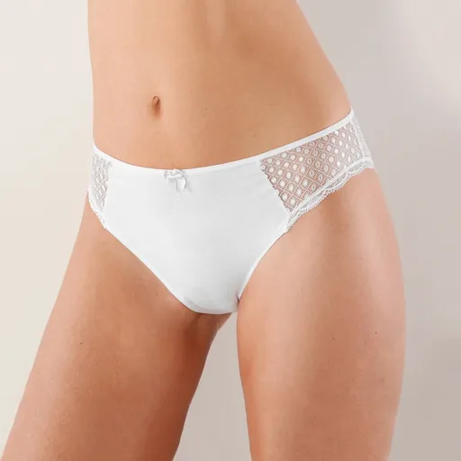 Chiloți midi din bumbac solid cu dantelă, set de 2 buc. Coria