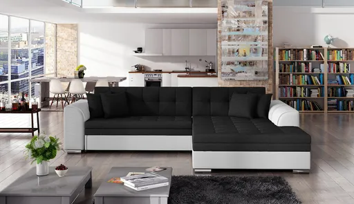 Coltar extensibil dreapta 4 locuri, ELTAP, Sorento, 296x194x78 cm, lemn/poliester, negru/alb