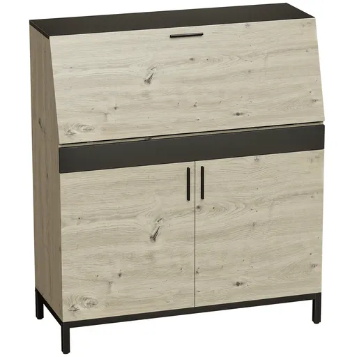 HOMCOM Birou-secretar industrial cu rafturi și cadru metalic 100 cm lemn natural și negru | Aosom Romania