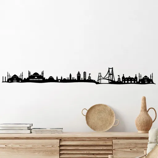 Decoratiune de perete, Istanbul Skyline, Dimensiune: 117 x 0,15 x 13 cm, Negru