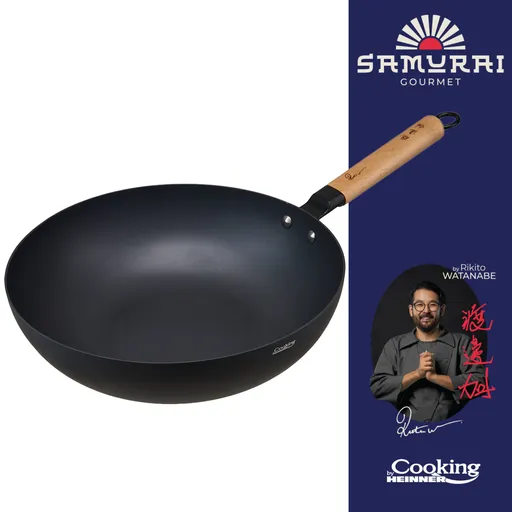 Tigaie Wok, Samurai Gourmet by Rikito Watanabe si Cooking by Heinner, 32x9 cm, aluminiu, negru/natur