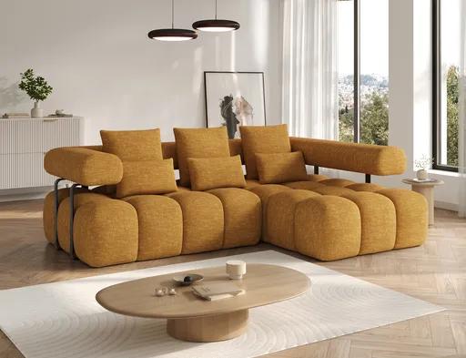 Coltar extensibil dreapta 3 locuri ELTAP, Levvi, 260x184x102 cm, lemn/poliester, mustar