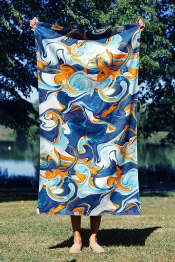 Prosop de plaja, L'essentiel Maison, Liquid Marble 90, 90x150 cm, Multicolor