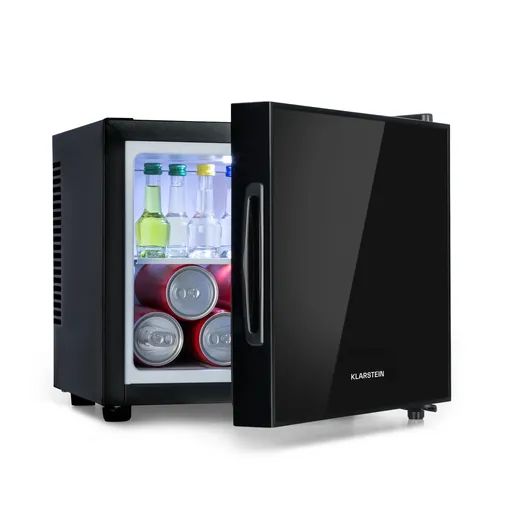 Klarstein Frosty, mini frigider, clasa energetică A, ușă din sticlă oglindă, 10 litri, negru