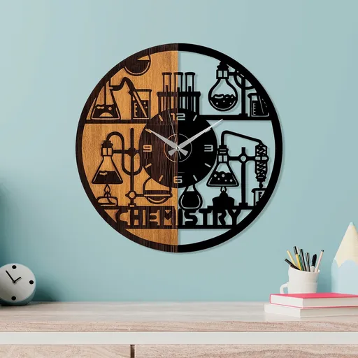 Ceas de perete, Wooden Clock, ø56 cm, Nuc / Negru