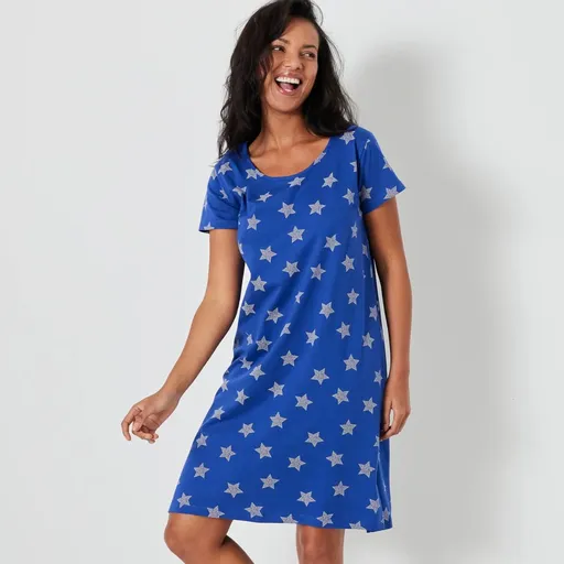 Cămașă de noapte scurtă cu mâneci scurte și imprimeu cu stele