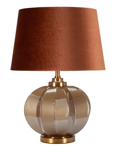 Lampa de masa Prague -H, Mauro Ferretti,  1 x E27, 40W, 40.5x57 cm, sticla/fier/textil, maro/auriu