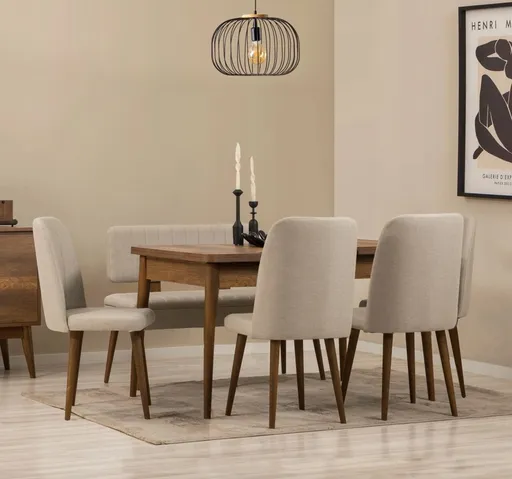 Set masa extensibila si scaune, Hanah Home, Vina, Maro/Crem