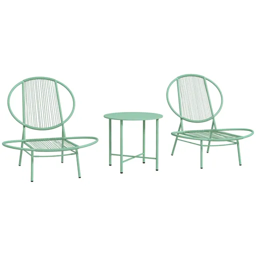 Outsunny Set bistro 3 piese din polyratan rezistent la intemperii, set mobilier de grădină cu masă bistro, scaune de grădină în formă de scoică, Verde