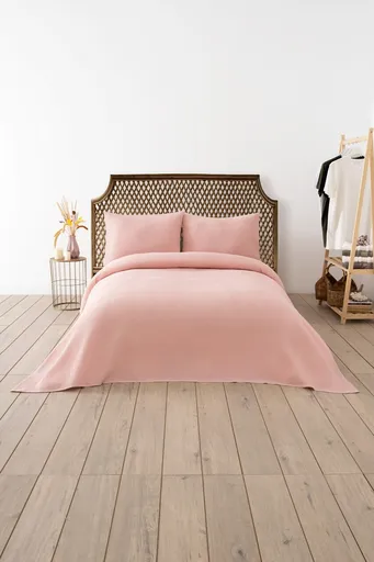 Cuvertura matlasata dubla, L'essentiel Maison, Waffle, Roz pudra