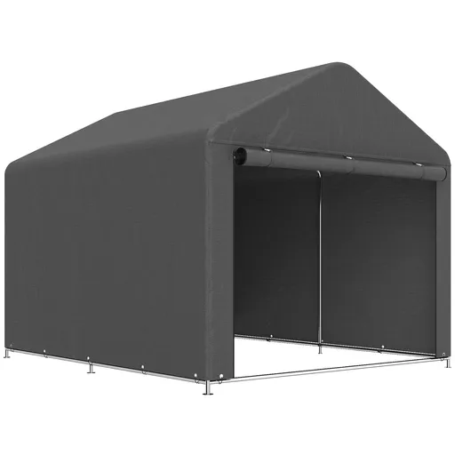 Outsunny Adăpost de grădină cort de depozitare impermeabil adăpost pentru motocicletă ușă rulou cu fermoar, 200 x 238 x 183 cm, gri închis | Aosom Rom