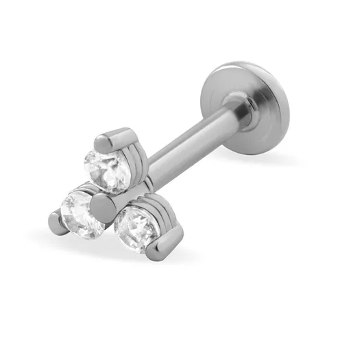 Troli Labret strălucitor din oțel, decorat cu cristale